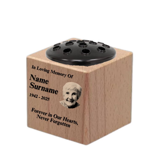 Personalised Memorial Photo Vases - Premium Wood - 150mm X 150mm