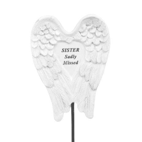 Sister - Angel Wings Memorial Stick - Ideal For Gravesides and Gardens