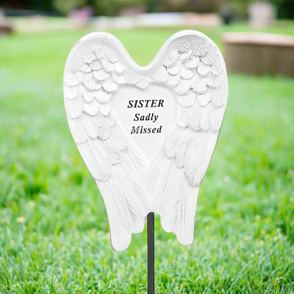 Sister - Angel Wings Memorial Stick - Ideal For Gravesides and Gardens