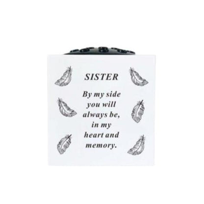 Sister - Feathers Memorial Vase - White - Perfect For Gravesides or Gardens