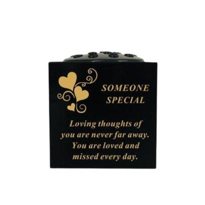 Someone Special - Graveside Memorial Vase - Black With Gold Heart Detail