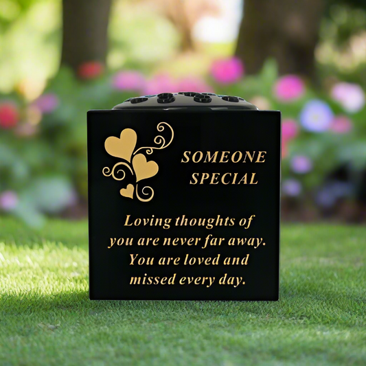 Someone Special - Graveside Memorial Vase - Black With Gold Heart Detail