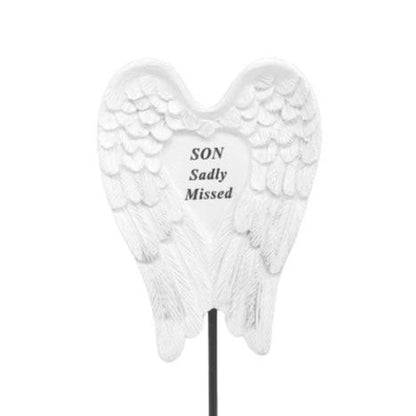 Son - Angel Wings Memorial Stick - Ideal For Gravesides and Gardens