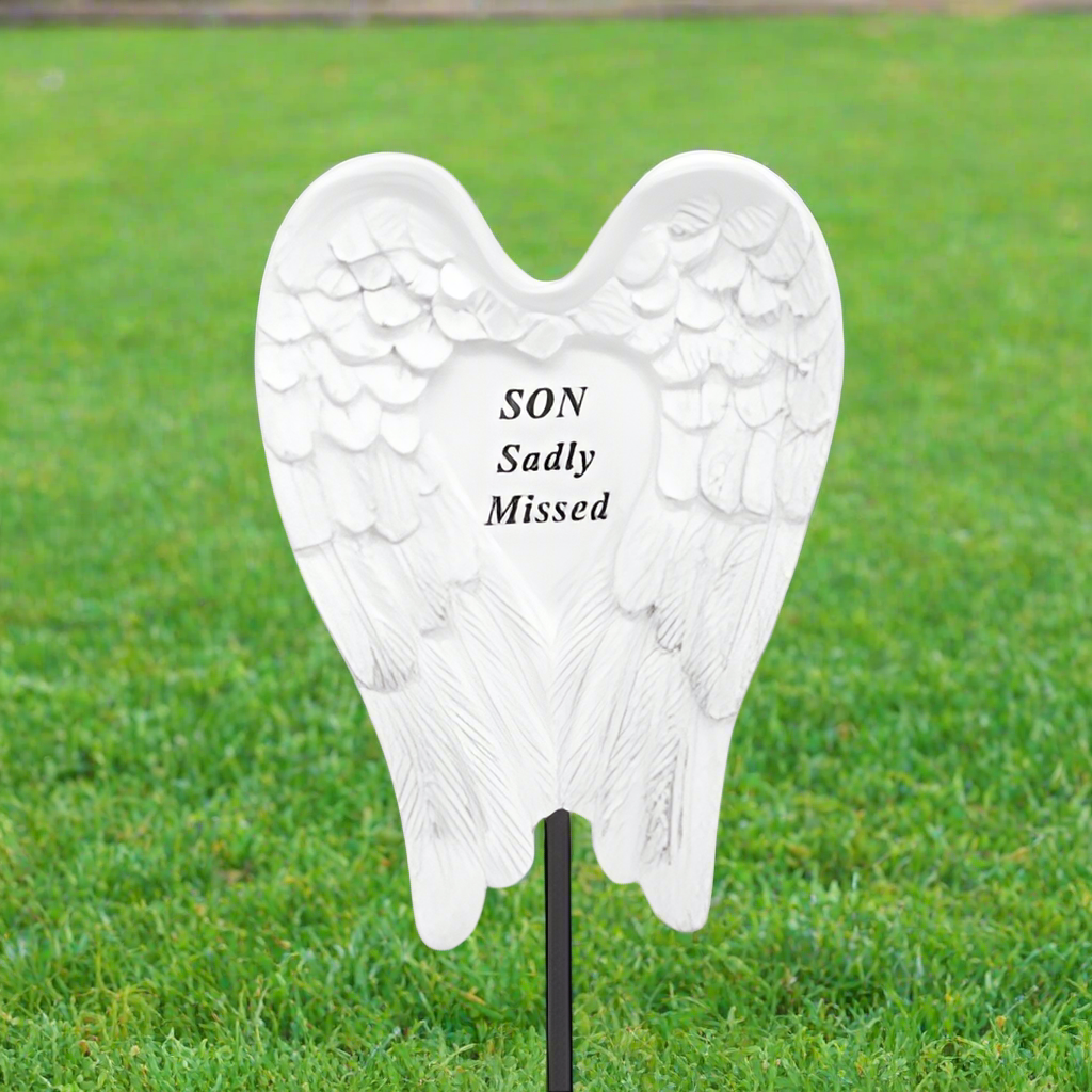 Son - Angel Wings Memorial Stick - Ideal For Gravesides and Gardens