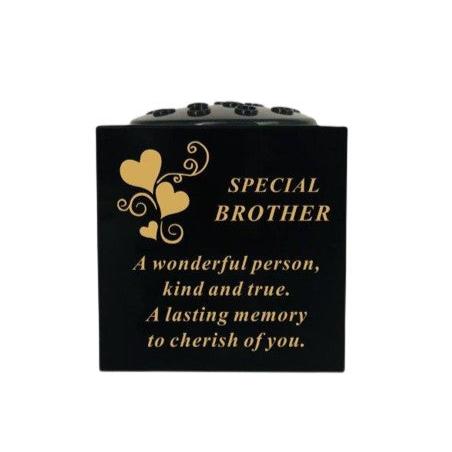 Special Brother - Memorial Vase With Hearts - Black Base & Gold Writing - Perfect For Gravesides and Gardens