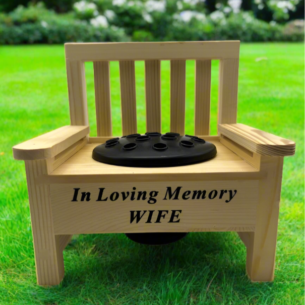 Wife - Mini Bench Memorial Vase - In Loving Memory - Ideal For Gravesides & Gardens