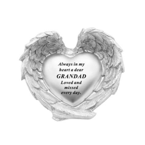 Grandad - Angel Wings Heart Memorial Plaque - Perfect For Gravesides And Gardens