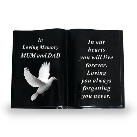 Mum & Dad - White Dove Memorial Book - In Loving Memory - Black