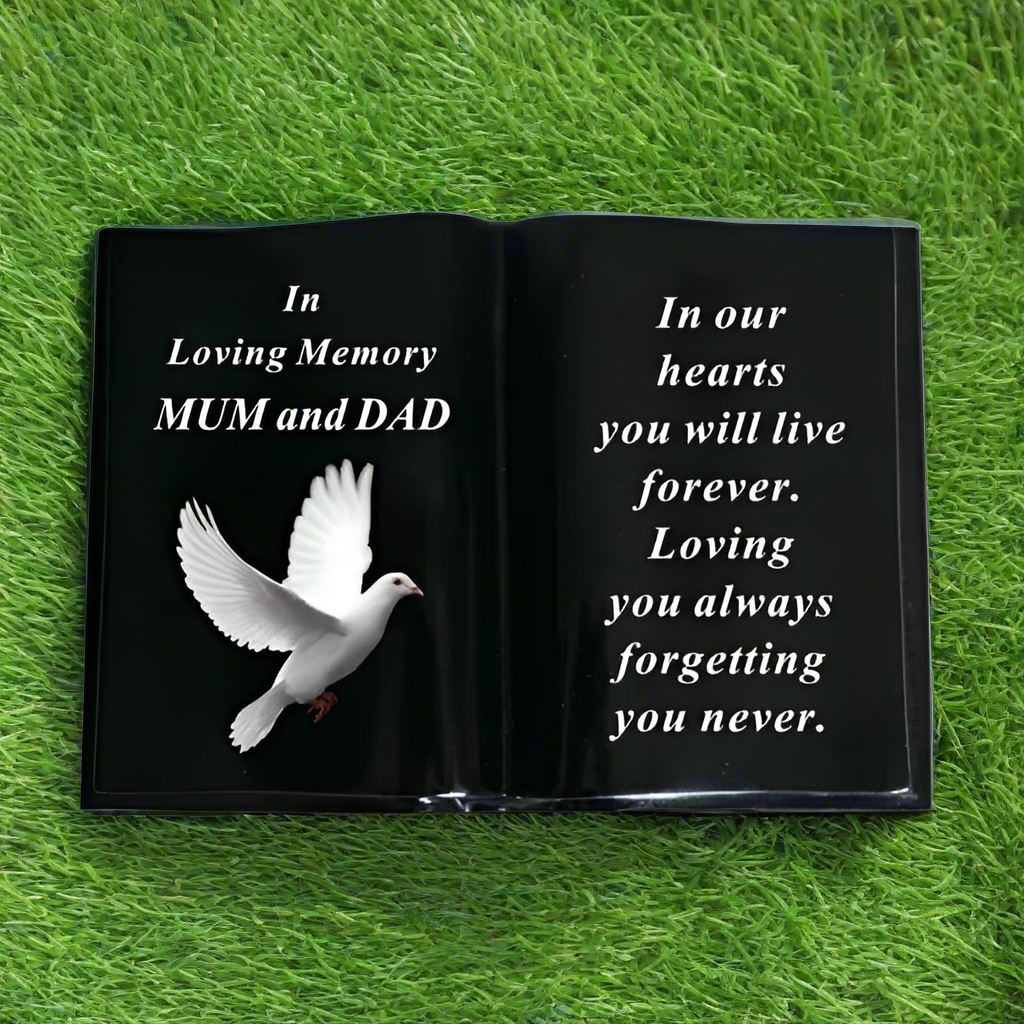 Mum & Dad - White Dove Memorial Book - In Loving Memory - Black