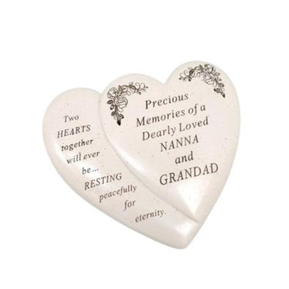 Nanna & Grandad - Double Heart Memorial With Floral Detail - Perfect For Gravesides And Gardens