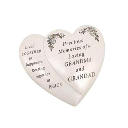 Grandma & Grandad - Double Heart Memorial With Floral Detail - Perfect For Gravesides And Gardens