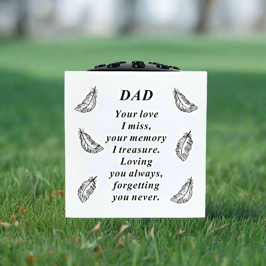 Dad - Feathers Memorial Vase - White - Perfect For Gravesides and Gardens