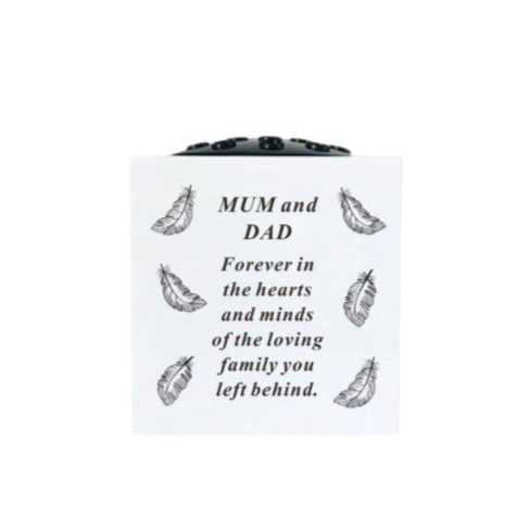 Mum & Dad - Feathers Memorial Vase - White - Perfect For Gravesides and Gardens