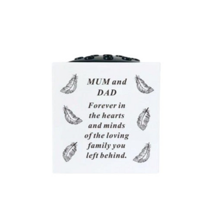 Mum & Dad - Feathers Memorial Vase - White - Perfect For Gravesides and Gardens