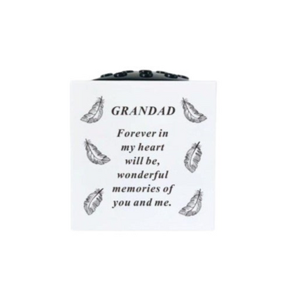 Grandad - Feathers Memorial Vase - White - Perfect For Gravesides and Gardens