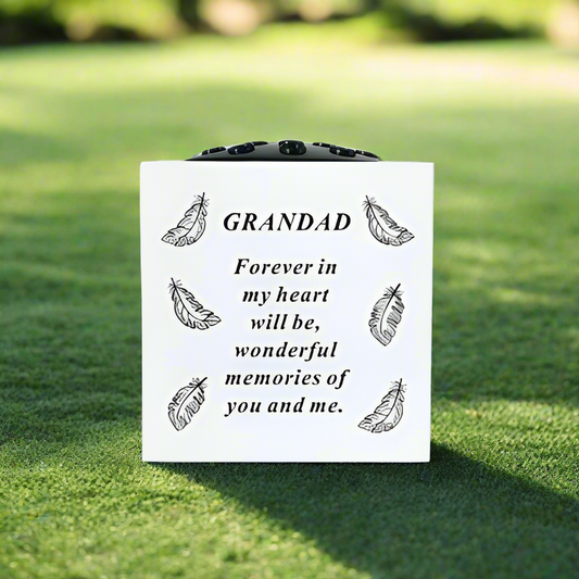 Grandad - Feathers Memorial Vase - White - Perfect For Gravesides and Gardens