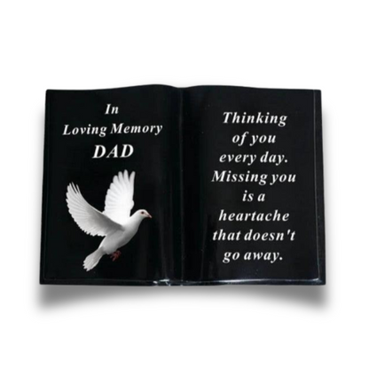 Dad - White Dove Graveside Memorial Book Ornament - In Loving Memory - Black