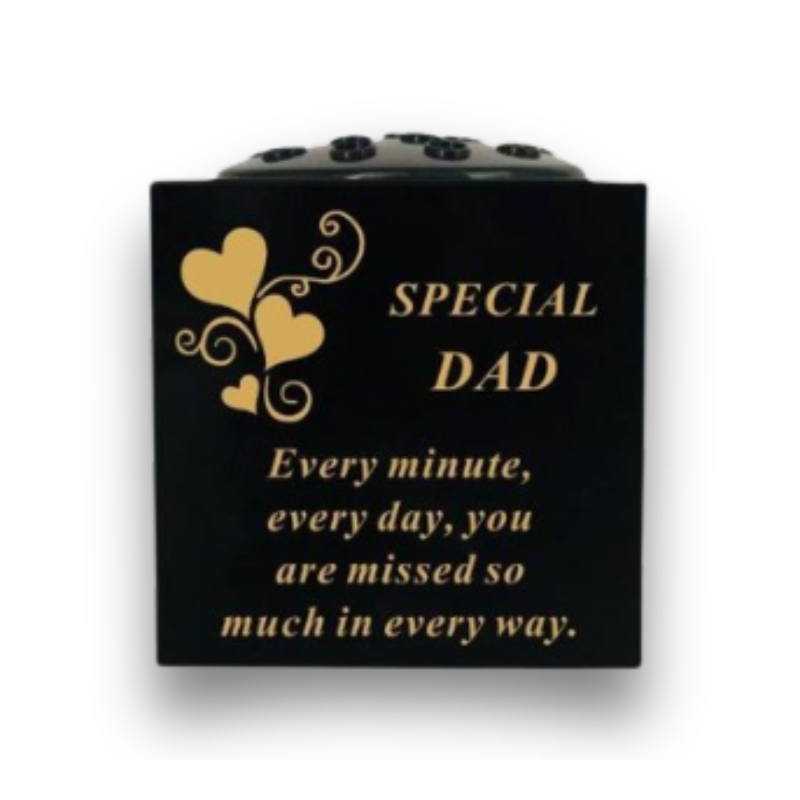 Special Dad - Golden Hearts Memorial Vase - Black & Gold - Perfect For Gravesides & Gardens