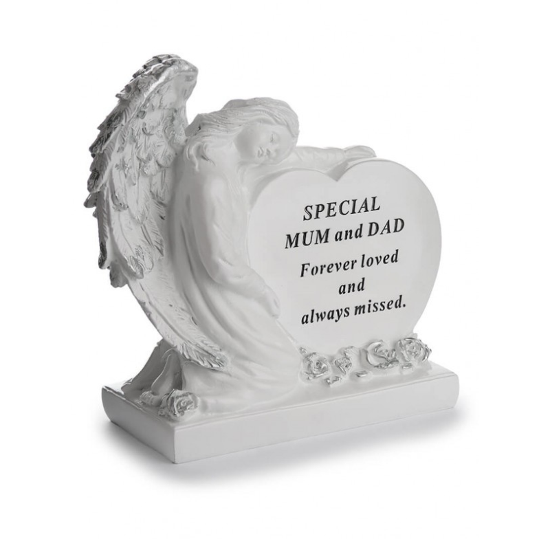 Mum & Dad - Angel with Wings Heart Memorial Plaque - Perfect for Gravesides and Gardens