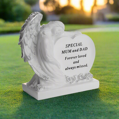 Mum & Dad - Angel with Wings Heart Memorial Plaque - Perfect for Gravesides and Gardens