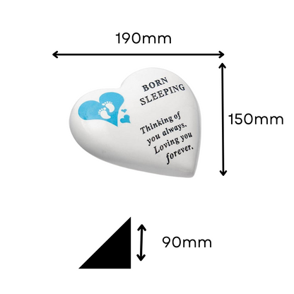 Born Sleeping - Memorial Heart - White With Blue Heart And Footprints