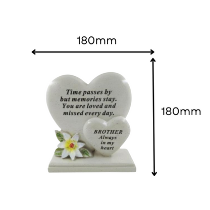 Brother - Double Heart with Lily Decoration Memorial Plaque - Perfect For Gravesides and Gardens