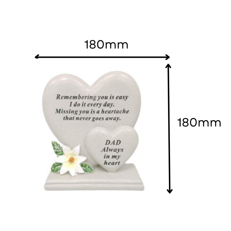 Dad - Double Heart Memorial Plaque with Lily Decoration - Ideal For Gravesides and Gardens