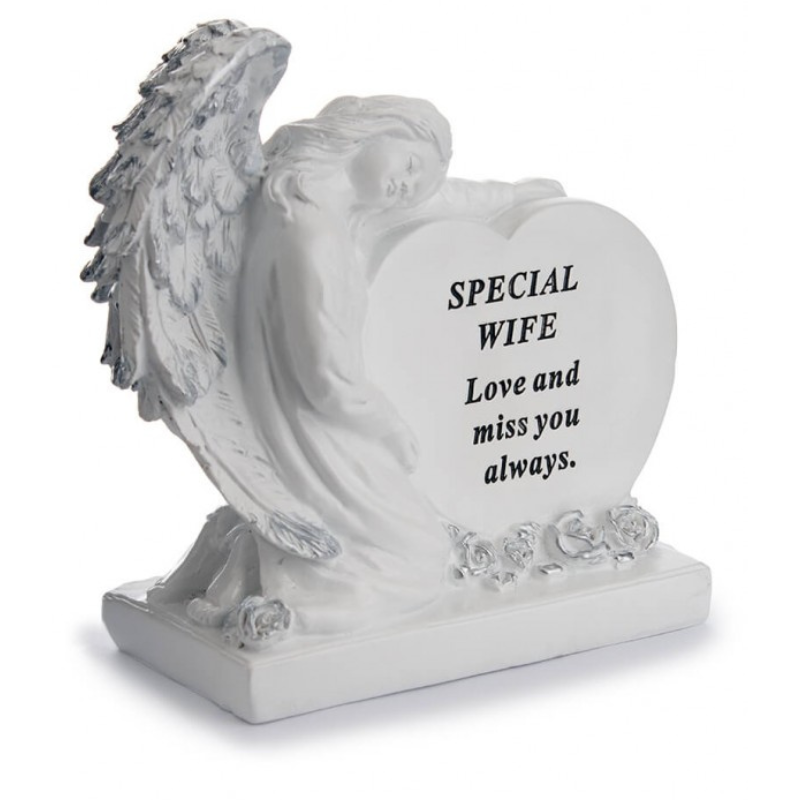 Wife - Angel With Wings Heart Memorial Plaque - Perfect For Gravesides And Gardens