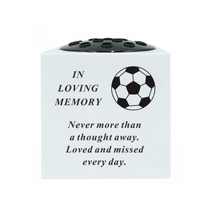 In Loving Memory - Football Detail Memorial Vase - White - Perfect For Gravesides and Gardens