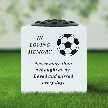 In Loving Memory - Football Detail Memorial Vase - White - Perfect For Gravesides and Gardens