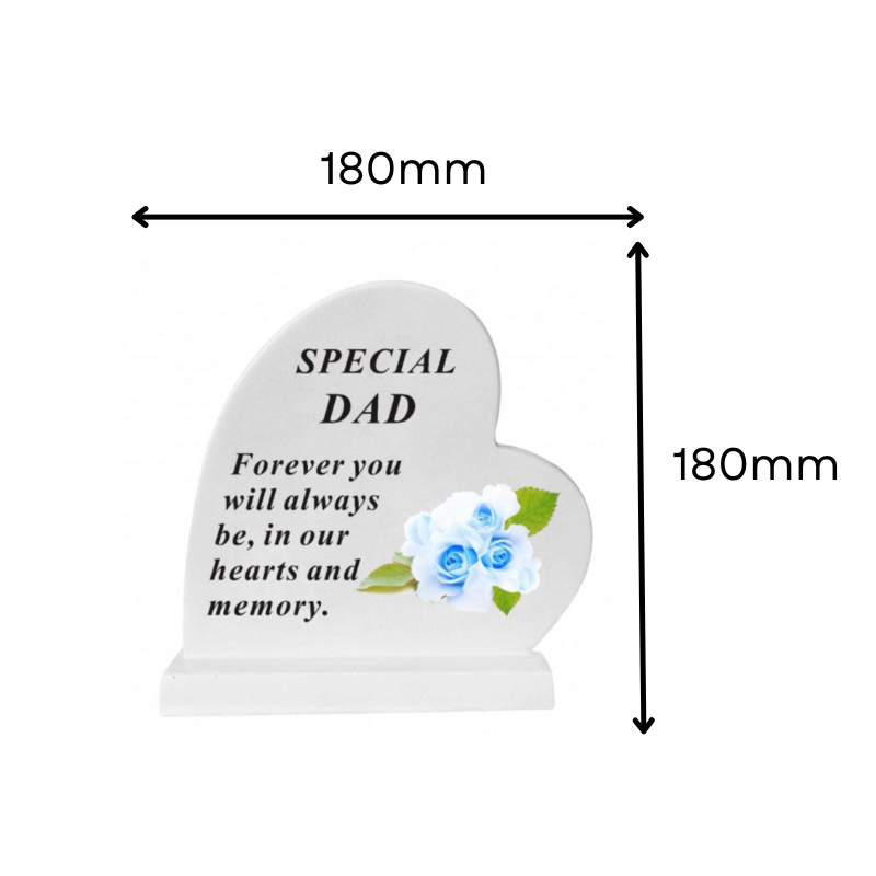 Dad - Standing Heart Memorial - Grey With Blue Flower Design - Ideal For Graveside And Gardens