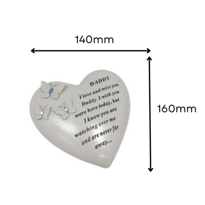 Daddy - Heart Memorial Plaque With Blue Gem Decoration - Ideal For Gravesides and Gardens