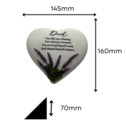 Dad - Heart Shaped With Lavender Design Memorial Ornament - Perfect For Gravesides & Gardens