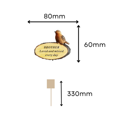 Brother - Perched Robin Memorial Plaque & Stake - Loved and Missed Every Day - Ideal For Gravesides and Gardens