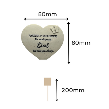 Dad - Heart Plaque on Stake with Butterfly Memorial - Ideal For Gravesides and Gardens