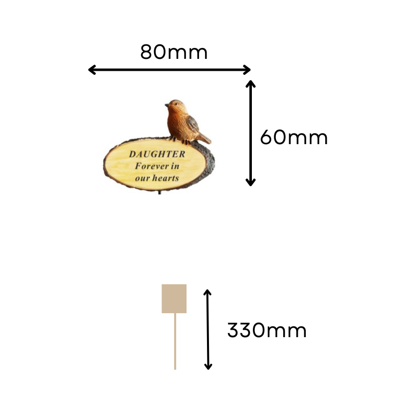 Daughter - Perched Robin Memorial Plaque on Stake - Loved and Missed Every Day - Ideal For Gravesides and Gardens